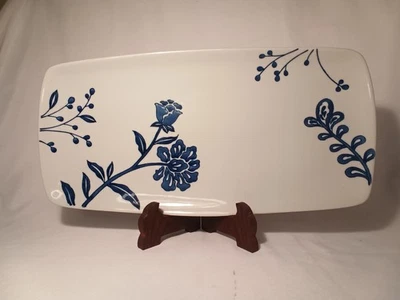 Home Large Heavy Porcelain Blue & White Serving Tray 17"L x 8.5" W - Image 1 of 3