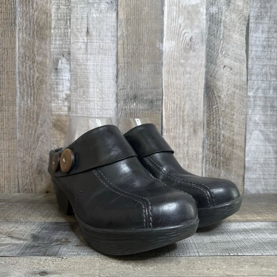 Tamancos femininos Sanita Nikolette de couro preto com botão de salto tamanho UE 40 - Imagem 1 de 4