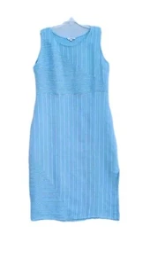 Vanessa Zani Italy Kleid S Blau Weiß Leinen Damen Midi Etuikleid 4 6 - Bild 1 von 6