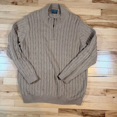 Lyle & Scott Mens Size XL Sweater 100% Combed Cotton Beige Quarter Zip Scotland - Image 1 of 4