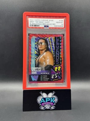 2021 Topps Chrome Slam Attax Bret Hart Red Wave Refractor 1/5 #136 PSA 10 - Image 1 of 2