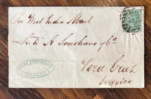 GB QV 1868 1s 1/- One Shilling Green West India Air Mail to MEXICO Vera Cruh - Picture 1 of 4