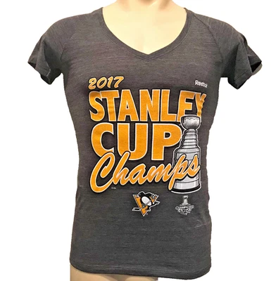 New Reebok 2017 Stanley Cup Champs Pittsburgh Penguins Women's T-shirt Gray M - Image 1 of 4