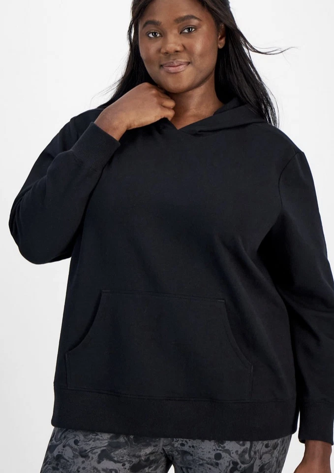 IDEOLOGY Plus 2X Pullover Fleece Hoodie Sweatshirt Activewear Pockets Black NWT - Image 1 of 1