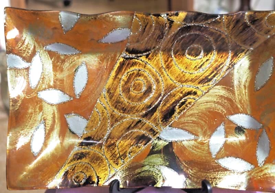 Two Serving Glass Bowls/ Trays, Handmade Golden Copper Decorative Trays /Bowls. - Image 1 of 4