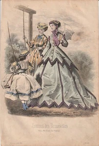 Gravure Mode n°8 Journal des Demoiselles Août 1866 - Imagen 1 de 1