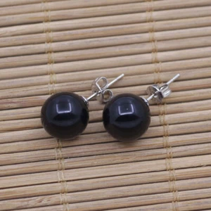 Pendiente redondo de ágata negra natural de 10 mm joyería de moda - Imagen 1 de 11