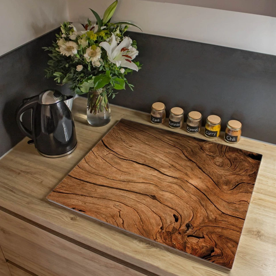 banjado Herdabdeckung Ceranfeld Spritzschutz Schneidebrett Motiv Trockenes Holz - Bild 1 von 1