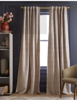 NUEVO SIN ETIQUETAS MEMBRILLO SEDA CRUDA 48 X 84 BLACKOUT JUEGO DE 2 CORTINAS PANELES PANEL ARENA Foto 1 de 4