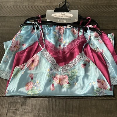 Paquete de 4 conjuntos de pijama Flora Nikrooz para mujer mediano azul rosa floral dobladillos de encaje Foto 1 de 4