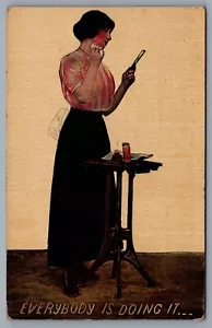 1913 Antique Greetings Card Postcard Woman Make Up Red House West Virginia #2088 - Picture 1 of 2