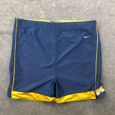 VTG Michigan Wolverine Shorts Mens XL Blue Satin Yellow Mesh Reversible Y2K * Cover