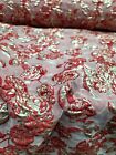 Red And Gold Fabric Sold By The Yard Metallic Floral Brocade For Dress 60" W