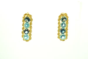 Estate Sale Blue Topaz 10k Yellow Gold Dangle Earrings Gemstone Vintage Style - Picture 1 of 4