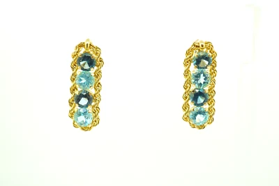 Venta inmobiliaria Topacio Azul Oro Amarillo 10k Pendientes Colgantes Piedras Preciosas Estilo Vintage Foto 1 de 4