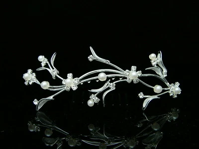 Bridal Rhinestone Crystal Pearl Flower Wedding Tiara Hair Comb 8055 - Image 1 of 3