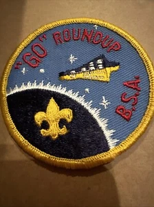 BSA Boy Scout Uniform Patch "Go" Roundup Space Pod Ship 70s - Picture 1 of 3