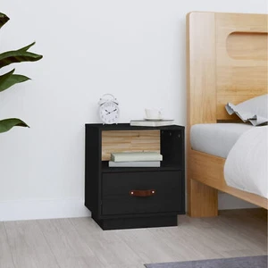 Bedside Cabinet Black 40x34x45 Solid Wood Pine W3B1 - Picture 1 of 10