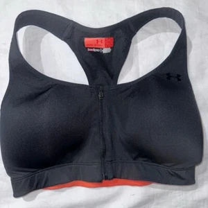 Sujetador deportivo acolchado negro con cremallera frontal 32D Under Armour Heat Gear 32D para mujer nuevo sin etiquetas - Imagen 1 de 8
