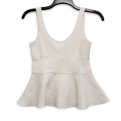 GANNI Peplum Waffle Textured Top Womens XS White Stretch Sleeveless Flare Tank - Image 1 of 4