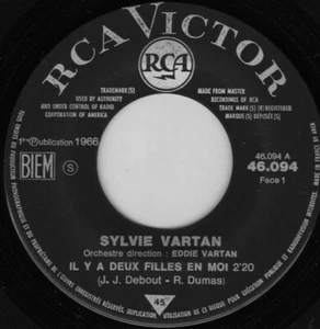 SYLVIE VARTAN IL Y A DEUX FILLES EN MOI / SI TU N'EXISTAIS PAS FRENCH 45 SINGLE - Imagen 1 de 1