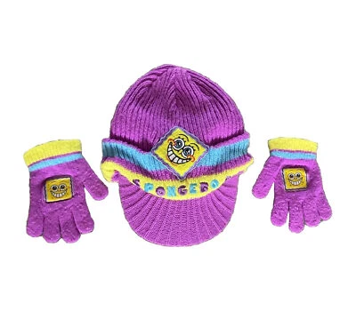 Sponge Bob SquarePants Child’s Set Beanie Hat W/bill Mittens Nickelodeon OS 2005 - Image 1 of 4