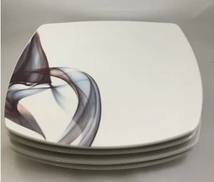 Mikasa KYA Blue & Purple Swirls On White 4-piece Square Dinner Plates - Picture 1 of 4