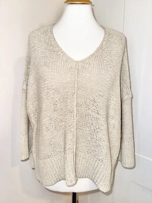 OSKA Beige Cream Oatmeal Chunky Knit V Neck Jumper Sweater Lagenlook Sz 1 68in - Image 1 of 4