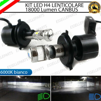 KIT BI-LED H4 FIAT 600 SEICENTO 18000 LUMEN CANBUS LENTICOLARE 6000K NO ERROR - Immagine 1 di 4