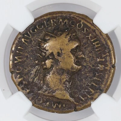 Domitian AE Dupondius Ancient Roman Empire Bronze Radiate Coin 81-96 AD NGC F - Image 1 of 4