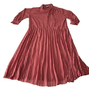 Asos Design Pleated Shirt Dress Women Size 14 Pink Rose Liner Long Sleeve Button - Picture 1 of 22