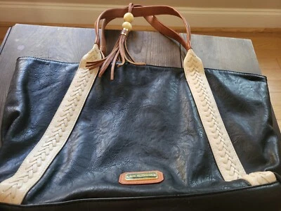 Bolso de Hombro Grande Big Buddha Negro Marrón Imitación Cuero Boho Forro Azteca Foto 1 de 4