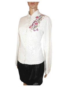 JOOP Womens Casual Vtg Retro Look Stripe Embroider Long Sleeve Shirt sz S/M AB90 - Picture 1 of 12