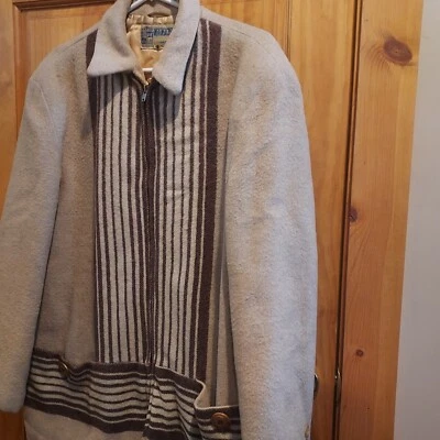 Jaqueta vintage rara Rissman Weathercrest 50s Pharaoh lã bege listrada. - Imagem 1 de 4
