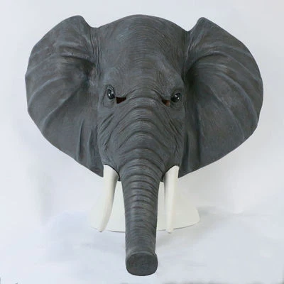 Asian Elephant Mask Full Head Unisex Gray Latex Cosplay Animal Halloween Masks  - Image 1 of 4