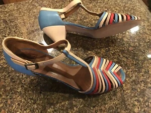 Hobbs Halfe peny Shoes Womens 38.5 Strappy t-Strap-multicolored Heels - Picture 1 of 6