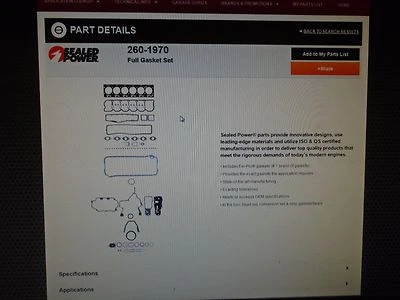 sealed power 260-1970 DODGE TRUCK 359 5.9L VIN 6 1998-2002 Engine Kit Gasket Set - Image 1 of 4