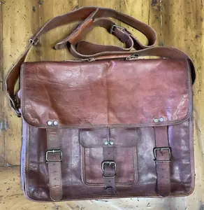 Komal's Passion Leather Brown Vintage Laptop Briefcase Crossbody Message Satchel - Picture 1 of 24