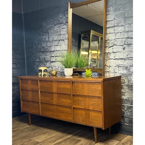 Vintage Mid Century Long Dresser with Mirror Cover