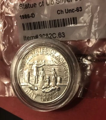 1986 D LIBERTY HALF DOLLAR  UNCIRCULATED SEALED 👍 Silver - Image 1 of 4