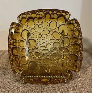 Vtg Mid Century Modern Libbey Honey Amber Bubble Glass Ashtray Trinket Dish 6" - Picture 1 of 5
