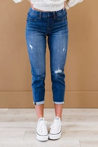 Judy Blue NWT Size 1/25 Mid Rise Light Distress Pull On Boyfriend Jegging 88369 - Picture 1 of 5