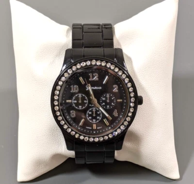 Geneva черный шарнир браслет часы кристалл акцент круглый циферблат 6 дюймов - Изображение 1 из 4