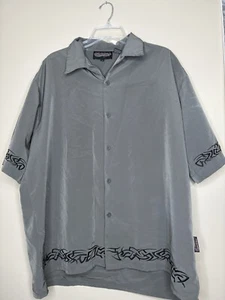 Hombre Sapphire Lounge XL Y2K Gris Abotonado Manga Corta Tribal - Imagen 1 de 4