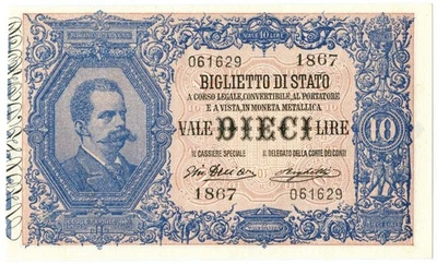 10 LIRAS BIGLIETTO DI STATO EFIGE UMBERTO I 10/04/1915 SUP Foto 1 de 4