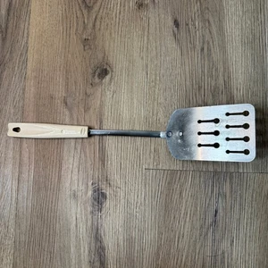 Vintage Ekco USA Slotted Spatula Turner Kitchen Utensil 12.5" Tan Plastic Handle - Picture 1 of 6