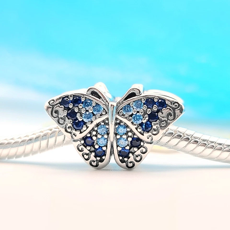 Charm argento 925 farfalla zirconi blu azzurro  - Immagine 1 di 4