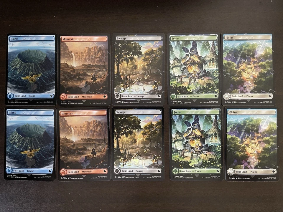 Lote de 10 cartas Magic The Gathering Final Fantasy FOIL Chocobo Track Lands variantes artísticas completas Foto 1 de 1