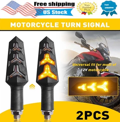 2Pcs Sequential Flowing LED Motorcycle Turn Signal Lights Brake Lamp Left Right - Image 1 of 4