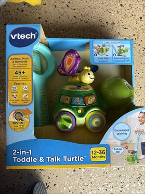 Juguete interactivo de juego y empuje VTech 2 en 1 Toddle and Talk Turtle - Nuevo Foto 1 de 4